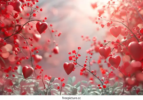 Beautiful Red Heart-Shaped Flowers with Green Leaves