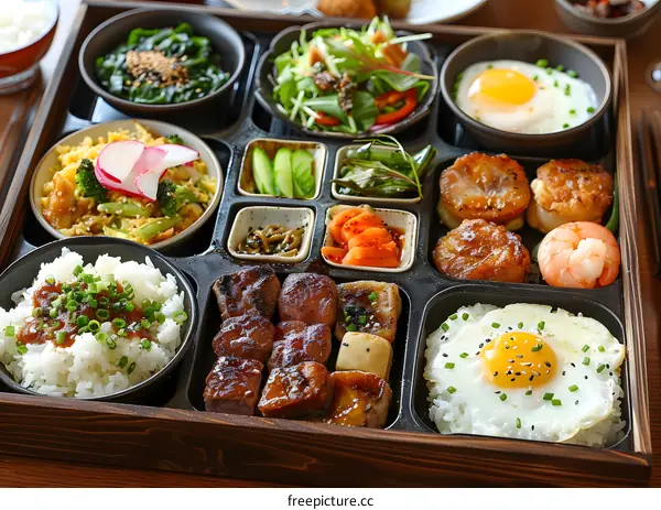 A delicious and healthy Japanese bento box with a variety of dishes