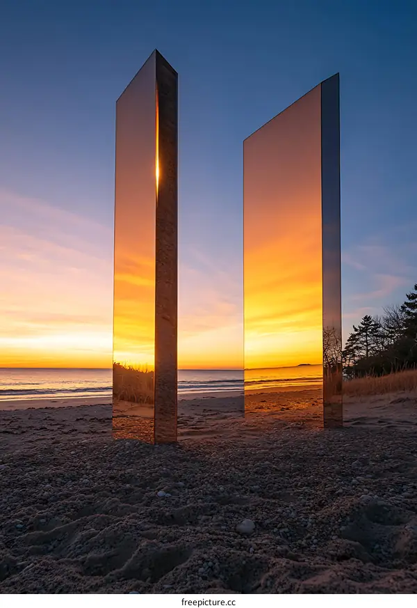 Two Golden Mirrors Reflecting Sunset Over the Ocean