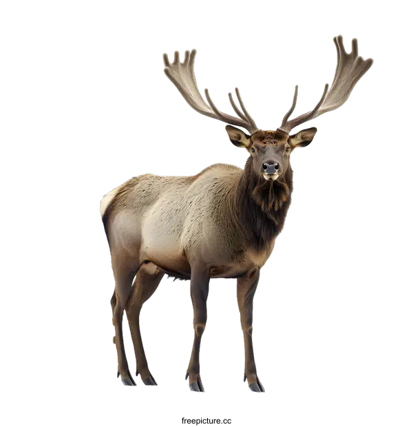 [Transparent Background PNG]Elk with Large Antlers Standing on White Background