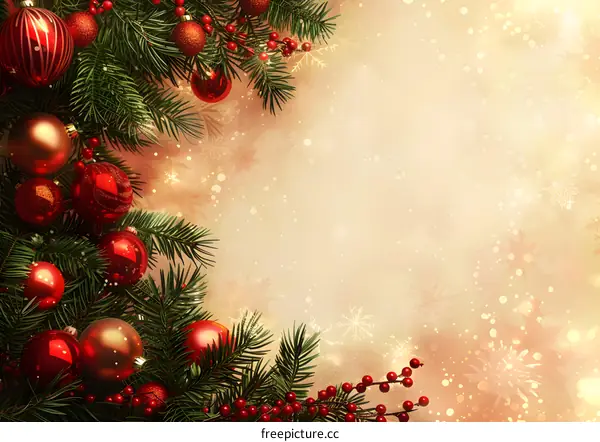 Christmas background with fir branches and red balls