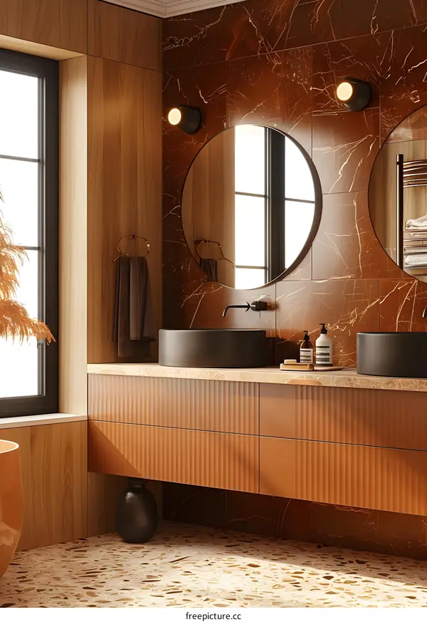 Modern Bathroom Design with Brown and Black Accents