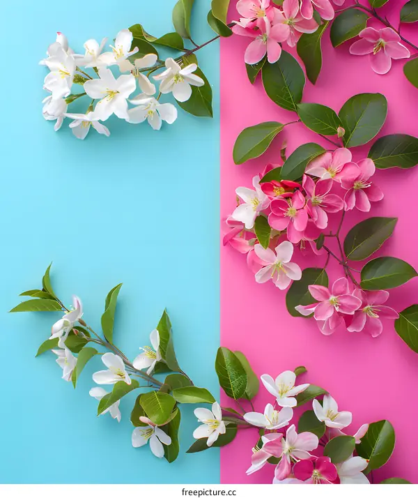 Pink and White Flowers on a Blue and Pink Background