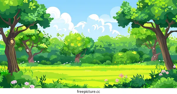 Green Forest Landscape with Trees and Grass