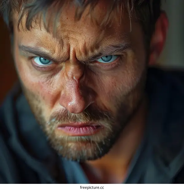 Close Up Portrait of a Man With a Frown