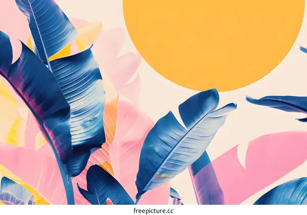Tropical Leaves Background With Sun Illustration