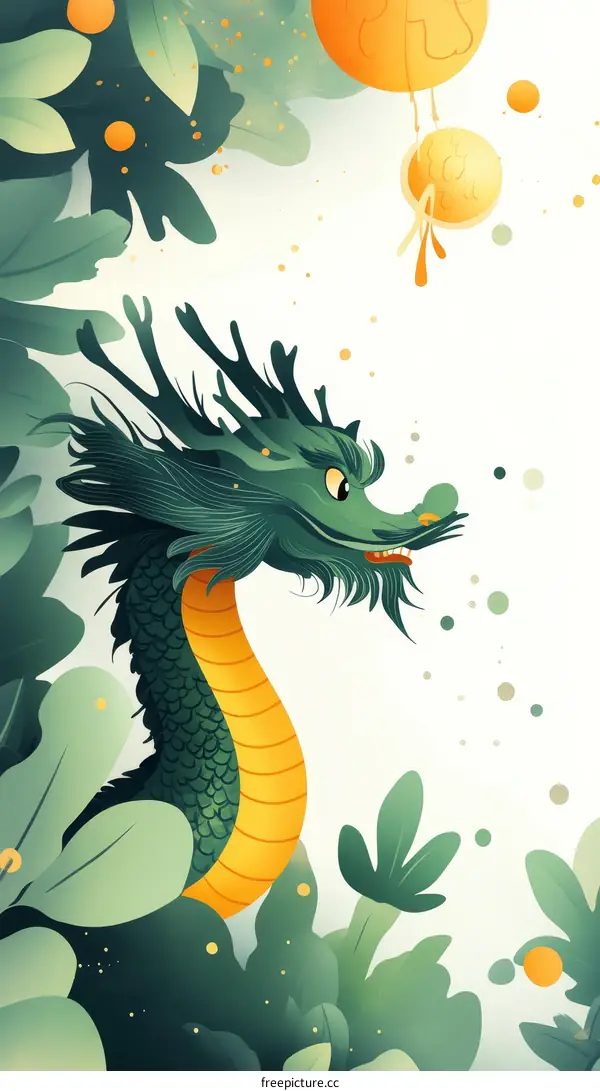 Green Dragon in a Lush Forest Illustration