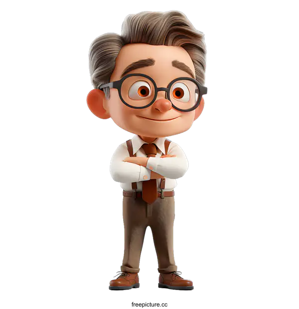 [Transparent Background PNG]Confident Cartoon Character Posing with Arms Crossed