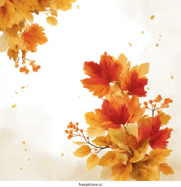 Autumn Leaves Illustration with Watercolor Effect