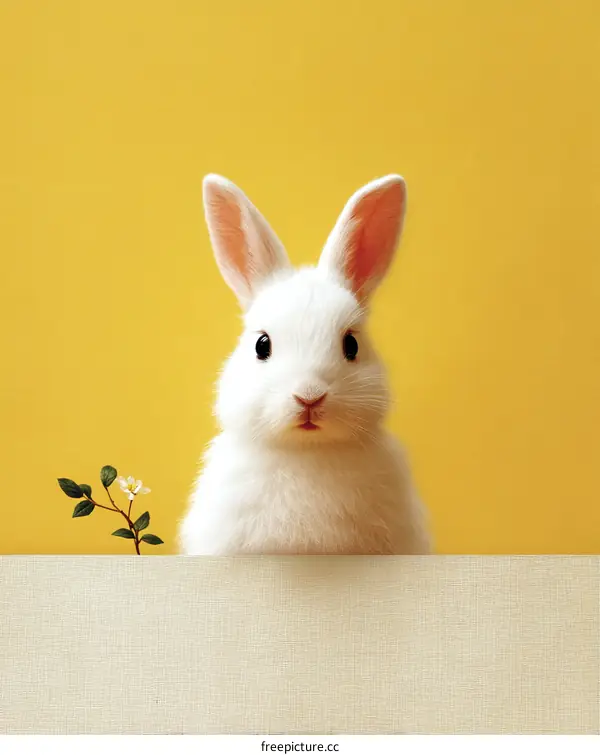 Cute White Rabbit on Yellow Background