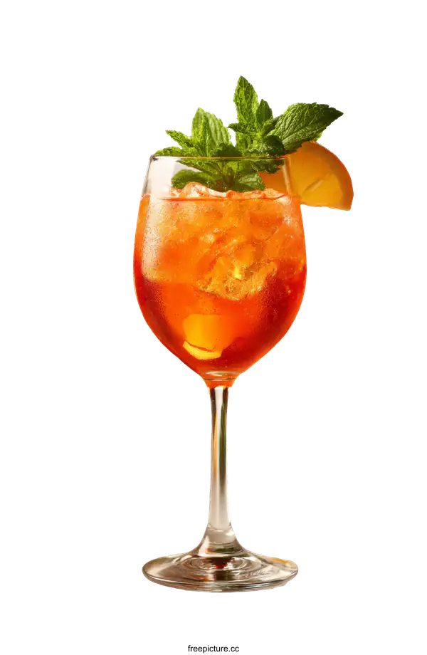 [Transparent Background PNG]Refreshing Aperol Spritz Cocktail with Orange and Mint