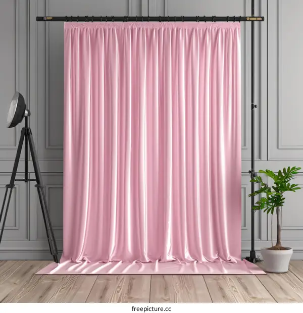 Elegant Pink Fabric Draped on Gray Background
