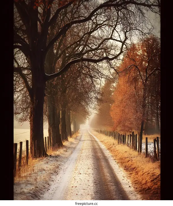 Winter Country Road Path Trees