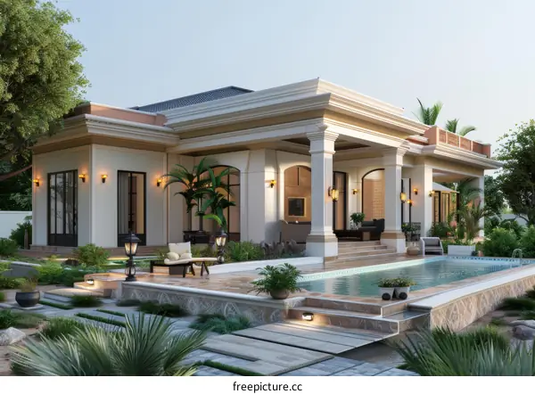 Modern Mediterranean Style Home with Swimming Pool