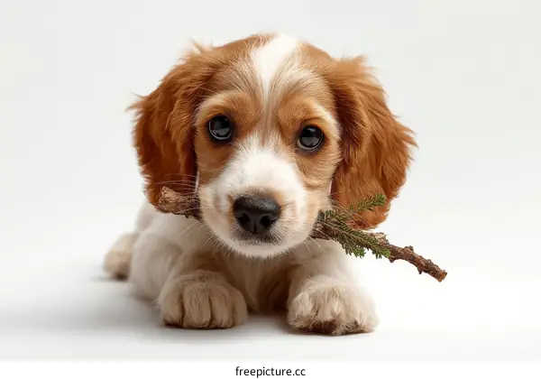 Adorable Puppy with a Branch