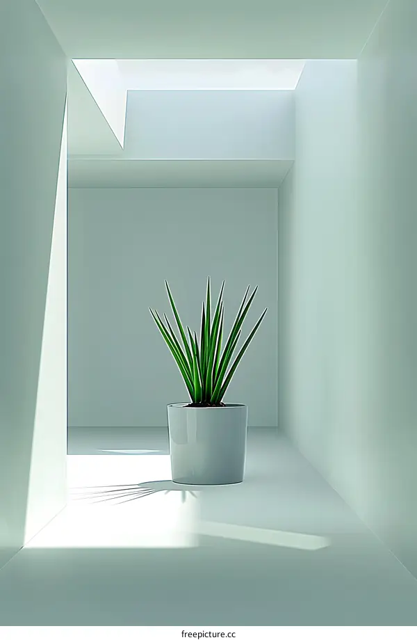 Minimalist White Room with Green Plant