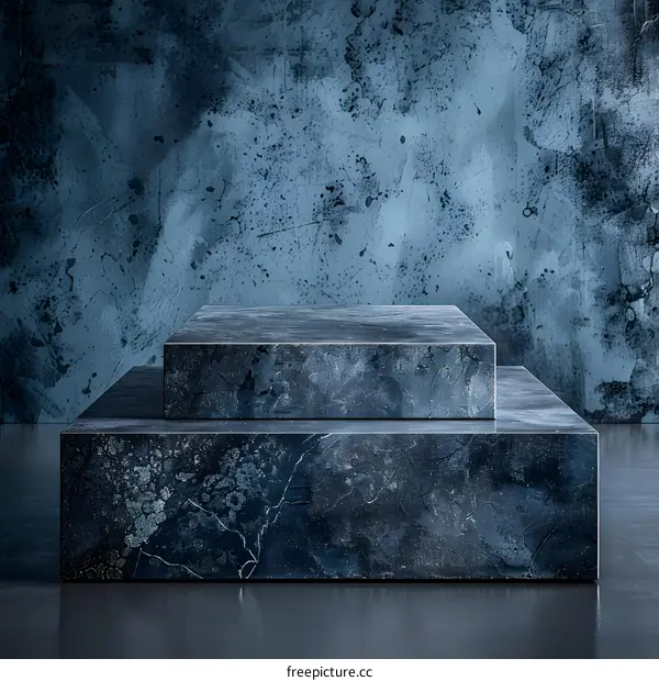 Two Tier Stone Podium on Blue Background