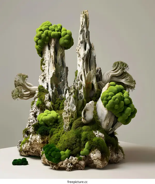Green Moss and Stone Abstract Sculpture