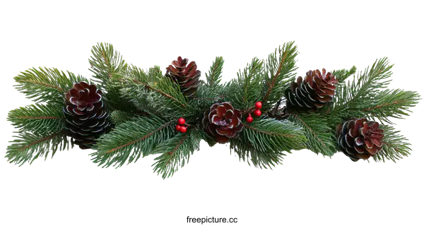 [Transparent Background PNG]Christmas Garland with Pine Cones and Berries