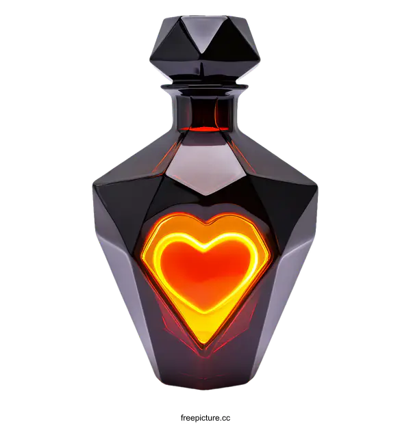 [Transparent Background PNG]Geometric Glass Bottle with Illuminated Heart Design