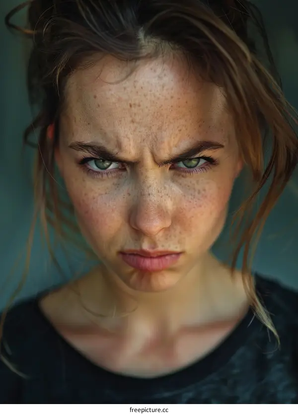 Closeup Portrait of a Woman with an Angry Expression