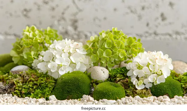 White and Green Flowers on Mossy Surface
