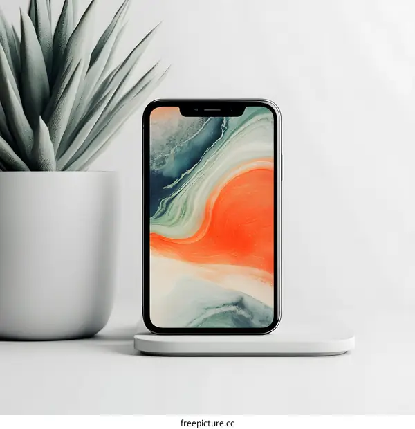 Modern Abstract Phone Wallpaper On A Charging Stand
