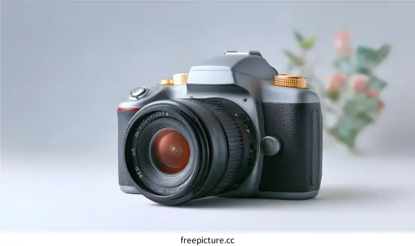 Stylish Gray DSLR Camera on a Plain Background
