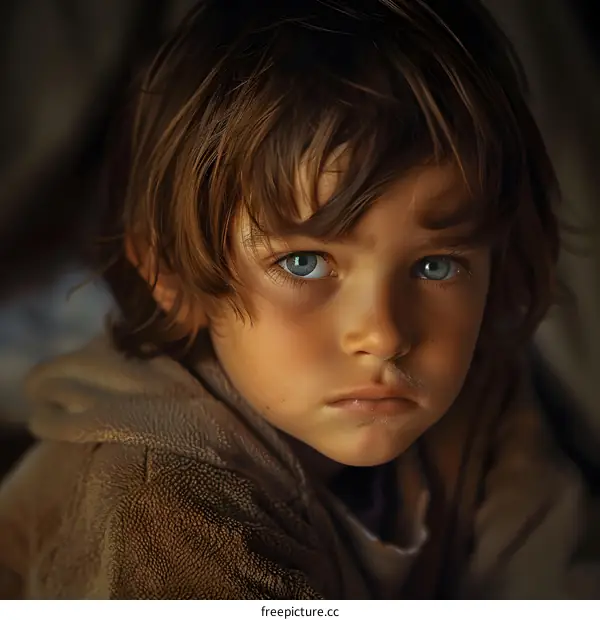 Portrait of a young boy with blue eyes