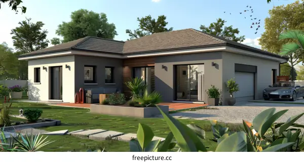 Modern European House Exterior Design Illustration