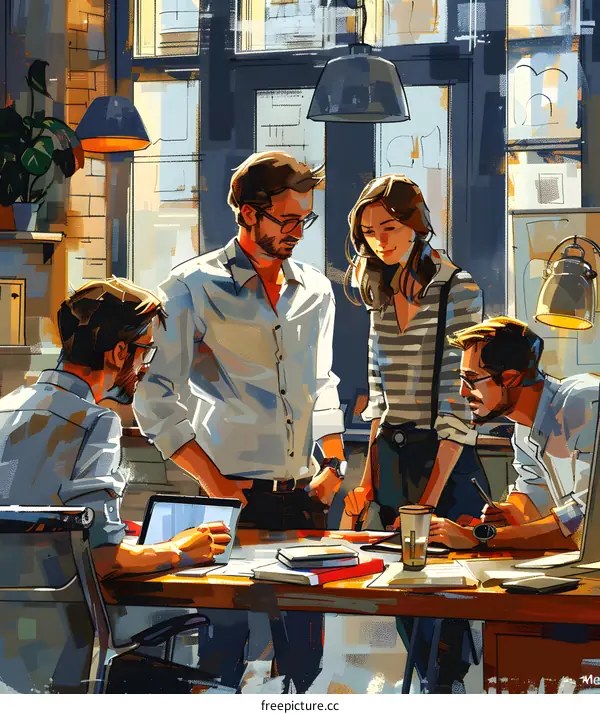 Four business people having a meeting in an office