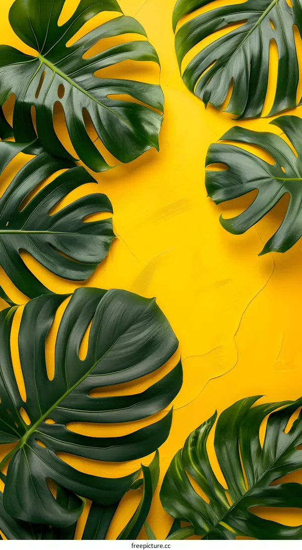 Tropical Leaves on Yellow Background