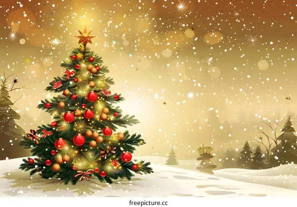 Christmas tree in the snow forest