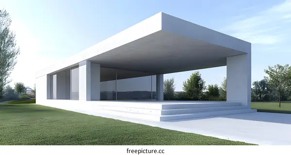 Minimalist Modern Concrete House Design With Glass Windows