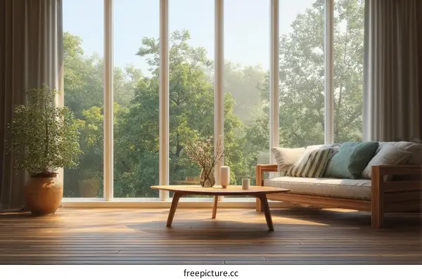 Modern Living Room with Large Windows and Natural Light