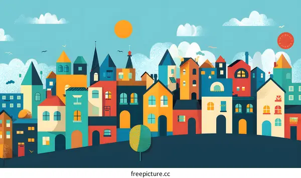 Colorful Cityscape with Geometric Buildings