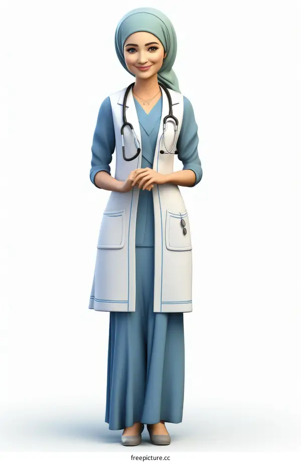 A Middle Eastern Female Doctor in a Hijab and Lab Coat