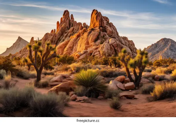 Iconic Joshua Trees and Rock Formations in Joshua Tree National Park