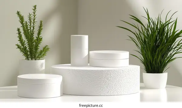 Elegant White Cosmetic Display with Plants