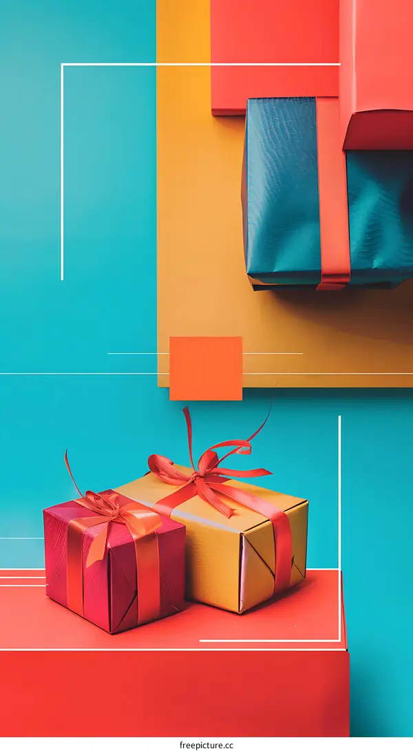 Red Yellow and Blue Gift Boxes on Colorful Background