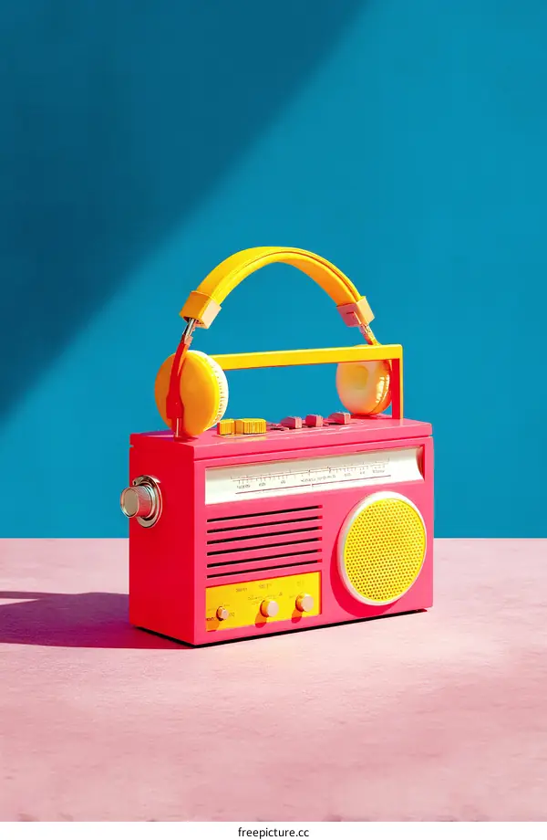 Retro Colorful Vintage Radio with Headphones