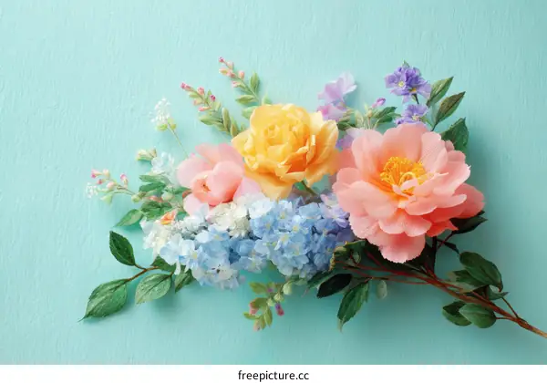 Colorful Floral Arrangement on Mint Green Background