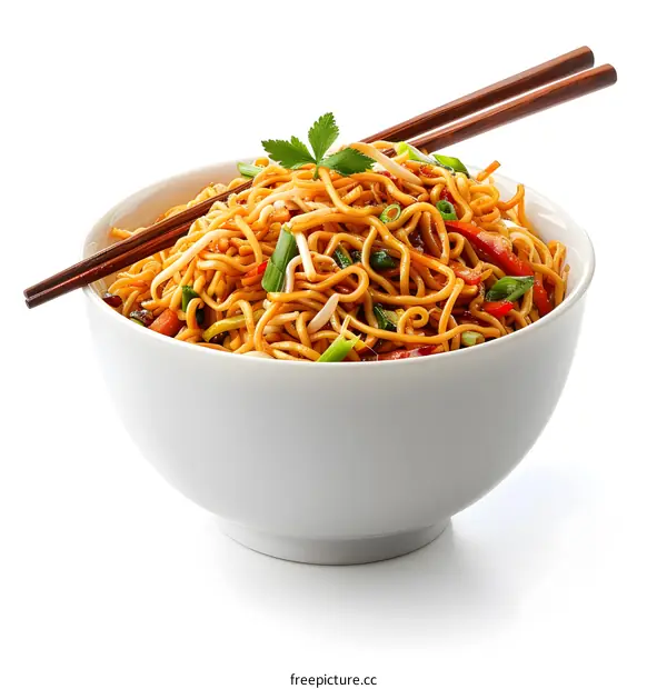 Bowl of Noodles with Vegetables and Chopsticks