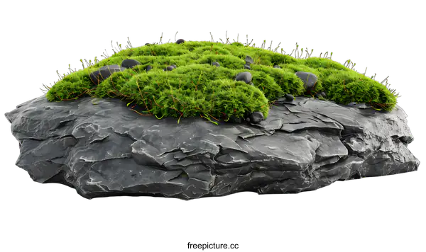 [Transparent Background PNG]Green Moss Growing on a Rock