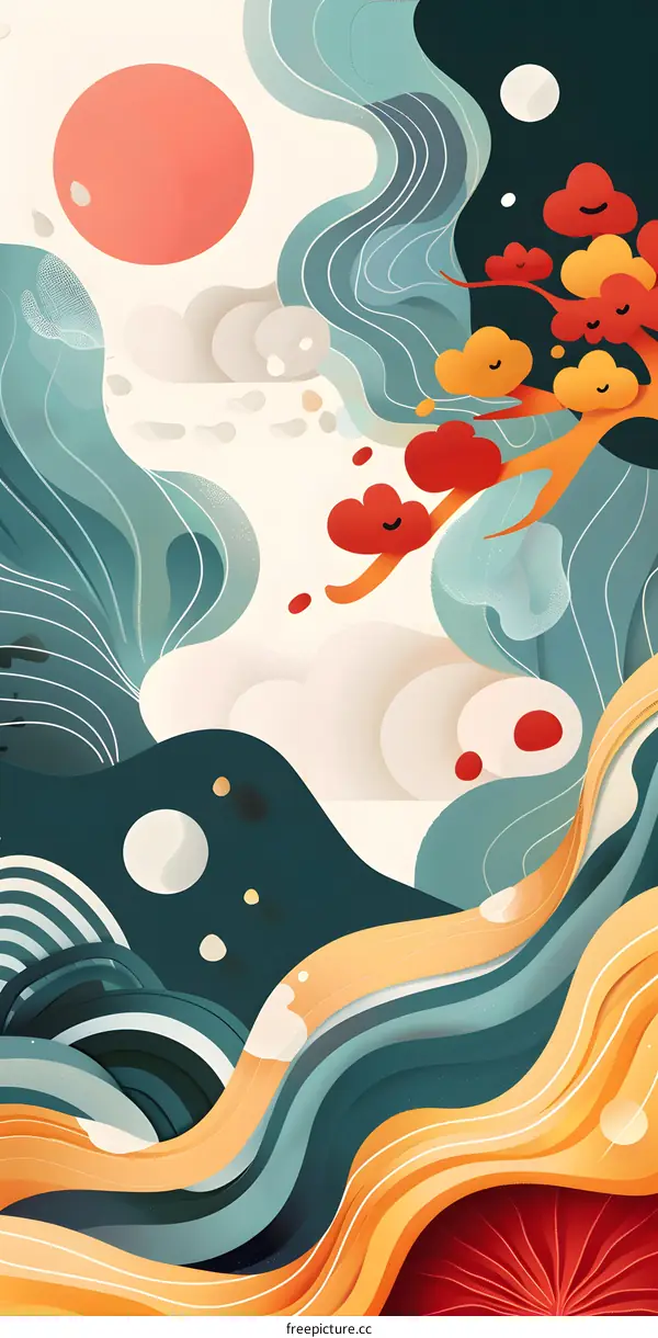 Abstract Illustration of Colorful Wavy Lines and Shapes