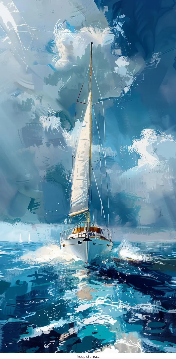 The sailboat struggles against the rough sea in a storm