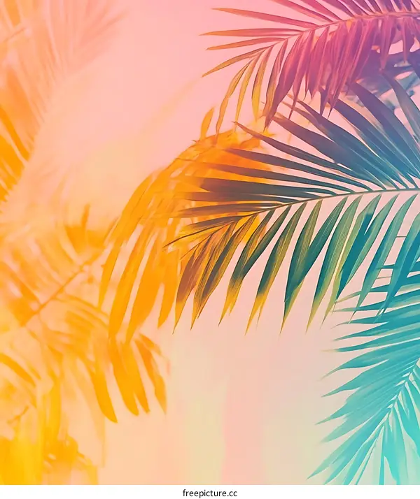 Tropical Palm Leaves Background with Sunset Colors