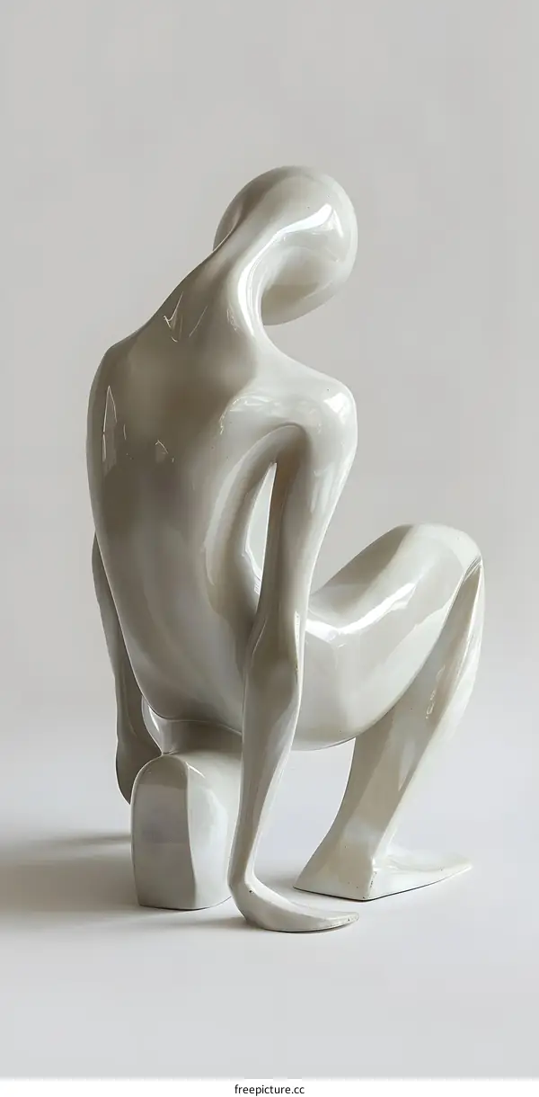A ceramic sculpture of a woman sitting on a rock
