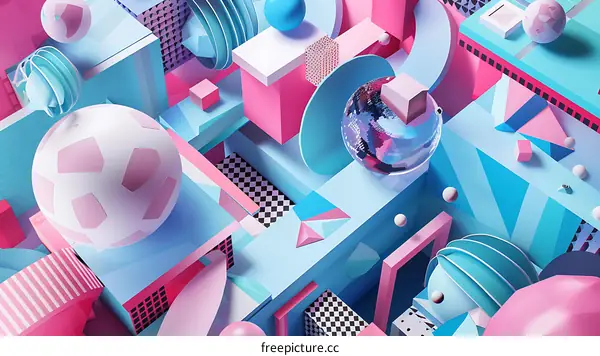 Abstract 3D Geometric Shapes in Pink and Blue