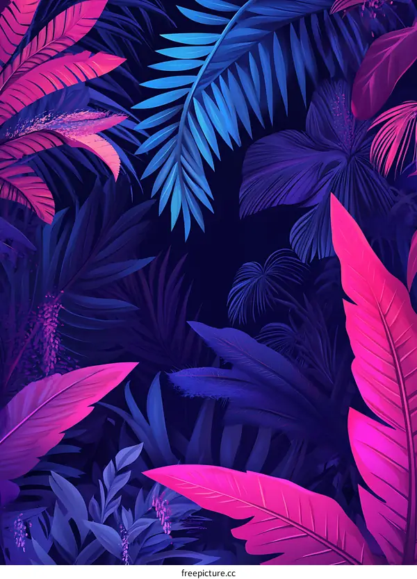 Vibrant Neon Tropical Leaves Abstract Background